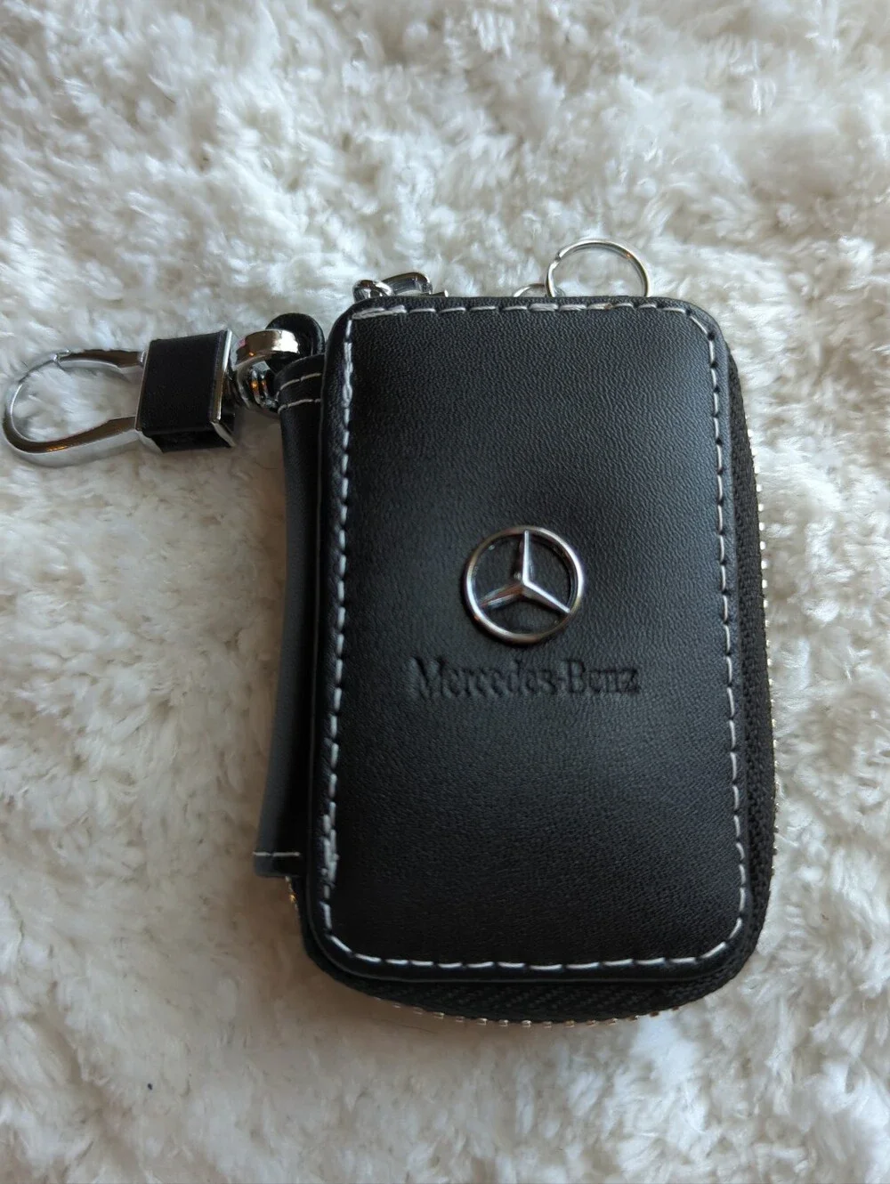 Mercedes-Benz Black Leather Key Case with Ring Benz Fob Zip Case